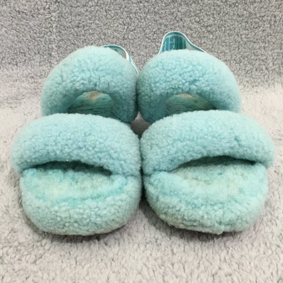 UGG Fluff Yeah Slide Slipper Elastic Sling Back Green/Mint Womens 7.5 Sheepskin - Picture 3 of 12